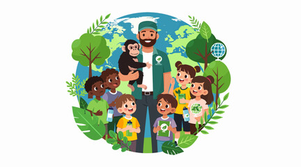Naklejka premium family and kids around the globe
