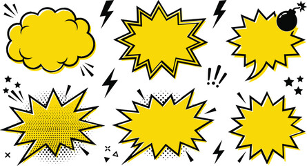 Comic, speech, bubble, explosion, yellow, pop, art, vector, illustration, set © ARIFUL