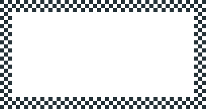 Rectangular checkered flag border. Black and white racing motorsport landscape frame. Horizontal classic checkerboard frame. Seamless retro diner menu border. Rectangular chess tile