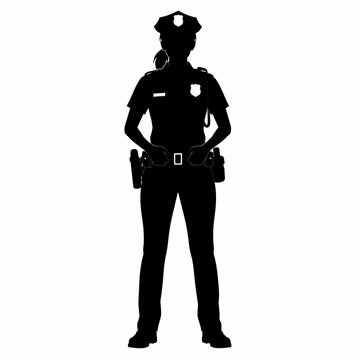 Silhouette of a Female Police Officer Standing Isolated on White Background