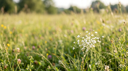 Fototapeta premium Delicate White Baby's Breath Flowers with Soft Green Bokeh