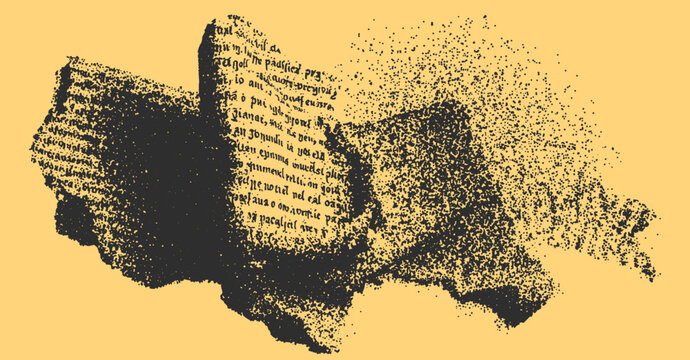 Collage of old manuscript paper with a black texture and faded elements. A vintage vector illustration suitable for design projects.