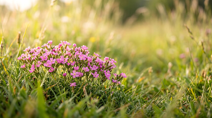 Obraz premium Tiny Pink Wildflowers Blooming in a Meadow