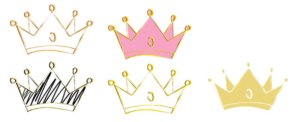 Cute hand drawn princess crown collection featuring colorful doodle tiara illustrations. Suitable for birthday themes, girls party invitations, fairy tales, stickers, scrapbooking, and design project © Riza 
