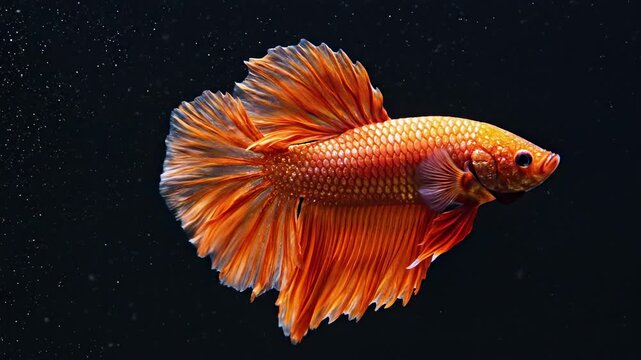 Orange betta fish swimming in dark water
