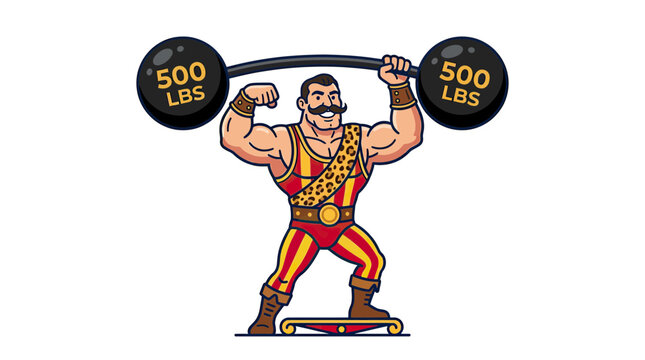 Strongman Lifting 500 LBS Weight Barbell, Circus Performer, Muscular Man