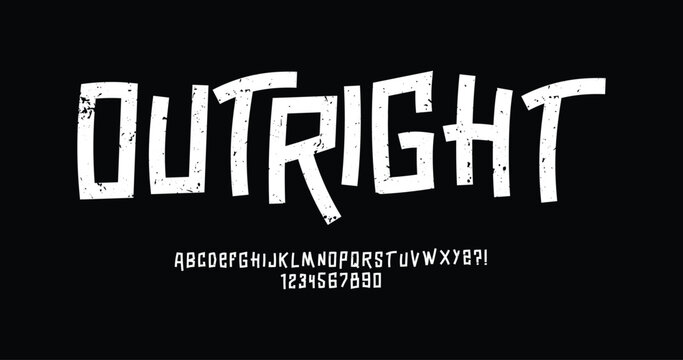 Outright. Distressed Hand Drawn Alphabet Vector, Rough Grunge Typography Font Set