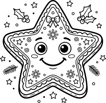 Christmas coloer page adorable gingerbread star cookie outline for kids coloring activities
