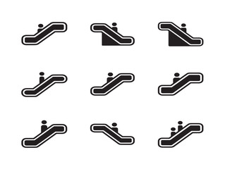 Obraz premium Escalator solid black silhouette icon set for public transport navigation
