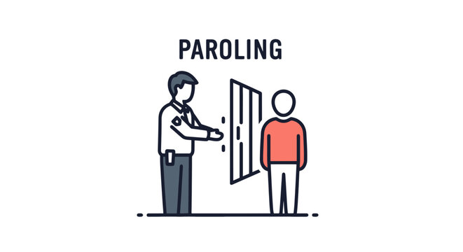 Paroling officer releasing prisoner from jail cell.