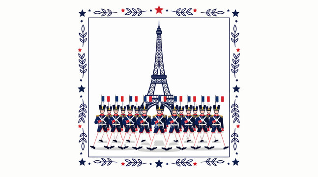 French military parade, Eiffel Tower, patriotic illustration