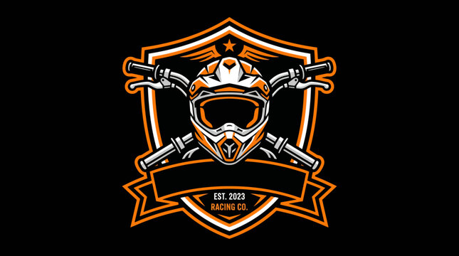 Motocross helmet and handlebars emblem for racing club