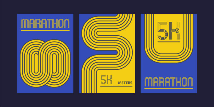 5k run marathon poster with dynamic sport background and race track elements. Vector design for fitness event banner template with abstract athletic competition vibes. Sprint challenge flyer.