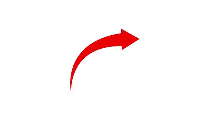 Red curved arrow moving upwards on white background three frame sequence