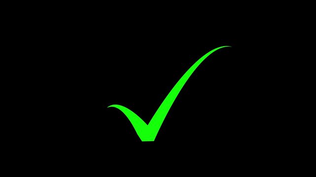 Green check marks appearing and disappearing on black background video clip