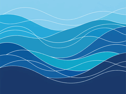 Print Luxury Ocean Current Vector Background &mdash; Elegant Flowing Marine Lines in Glacier Blue, Aquamarine, Turquoise, and Navy