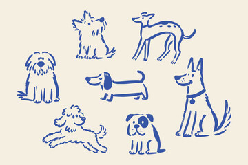Dog Breeds Set Naive Doodle Vector Illustration