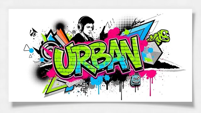 Vibrant Urban Graffiti Art with DJ and Abstract Elements.