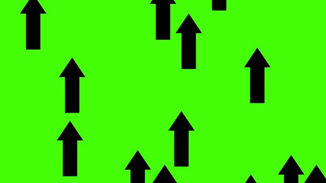 Black arrows pointing upward pattern on green screen background upward arrows, black arrow icons, green screen, chroma key, direction symbols, pointer pattern, navigation, infographic, overlay, motion