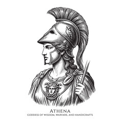 Athena Greek Goddess with Spear Profile Portrait Engraving © trianatio