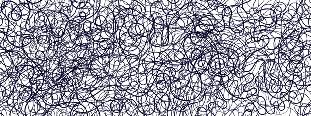Chaotic stress seamless pattern with tangled spiral black line creating an anxious, depressed mood through random scribbles and messy strokes on transparent bg. Vector wiggly scrawl doodle print © Yauheniya_Bandaruk