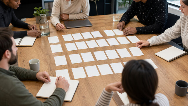 Product Roadmap Team Sorting Blank Cards