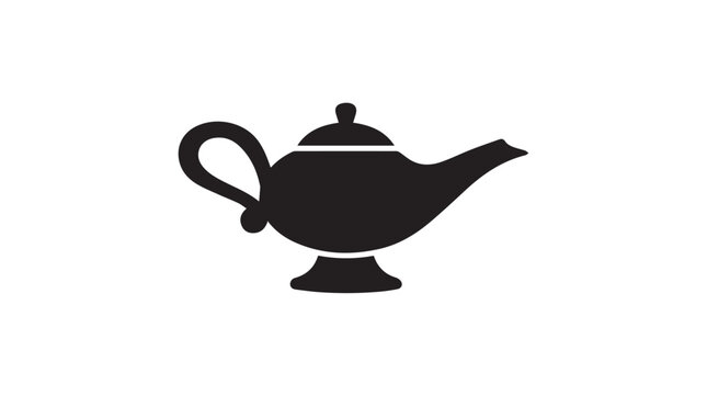 Black oil lamp icon, genie lamp symbol, magic lantern sign, vector illustration