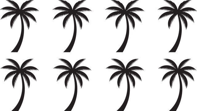 Palm tree silhouettes bending with wind on white background vector graphic