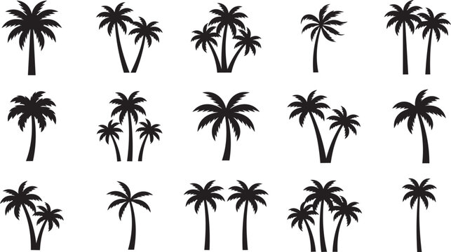 Palm trees silhouette collection in simple flat design for tropical vacation concepts