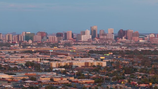 Aerial Pan of the entire Phoenix skyline after sunset (edited)