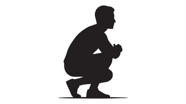 Black silhouette man crouching, squatting person icon, human figure vector