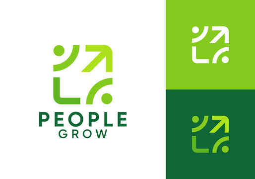 people with arrow logo design. grow elevate job work symbol vector concept