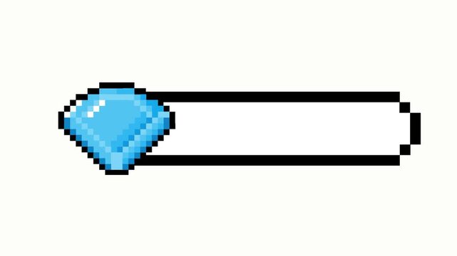 Retro pixel art blue diamond progress bar, a classic digital interface element for games, illustrating loading, achievement, or completion status