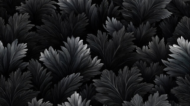 seamless patterns Elegant abstract black pattern of dark leaves. Moody background