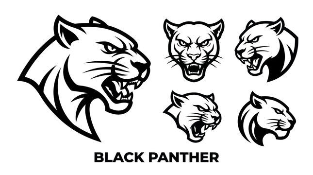 Black panther head mascot logos set with text.