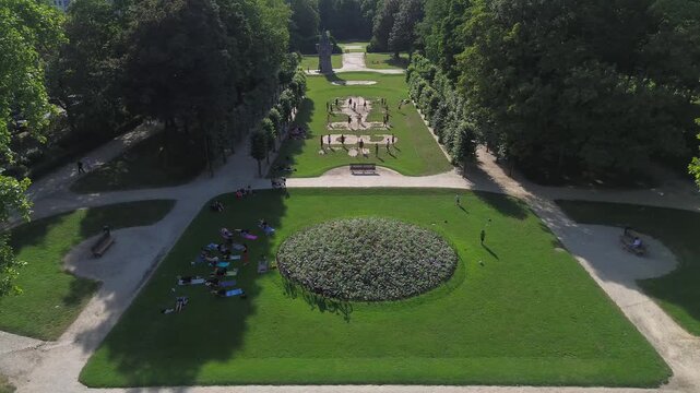 Aerial View of People Playing Volleyball in Cinquantenaire Park Brussels