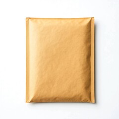 Fototapeta premium Top view of a plain kraft bubble mailer envelope on a clean white background
