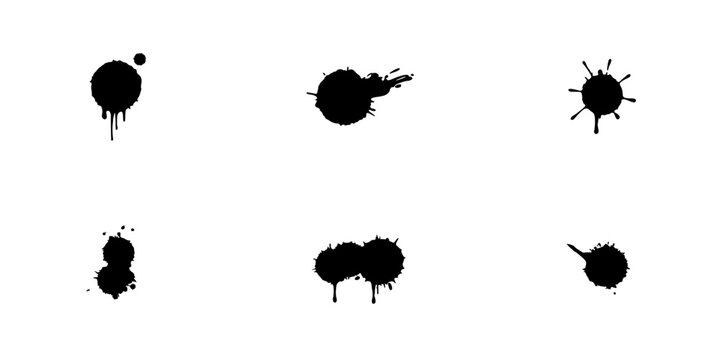 Splatter Shapes Arranged in a 2x3 Grid on a White Background Featuring Ink, Black, Art with Design and Illustration Elements
