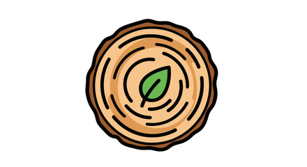 Tree trunk cross-section showing growth rings and leaf. © Betatas