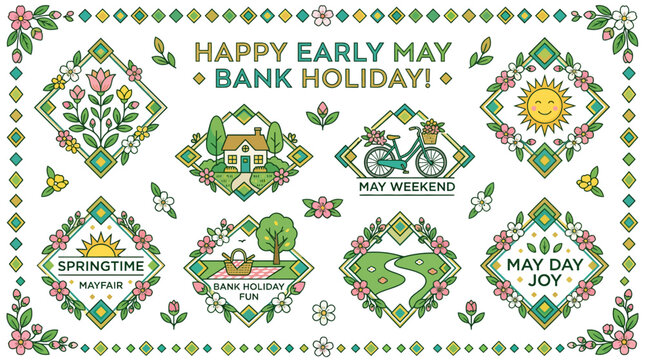 happy early may bank holiday colorful illustration