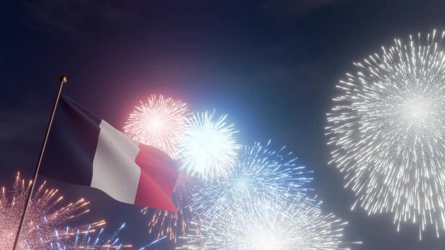 France Flag at Night for Patriotic Festive Fireworks Bastille day