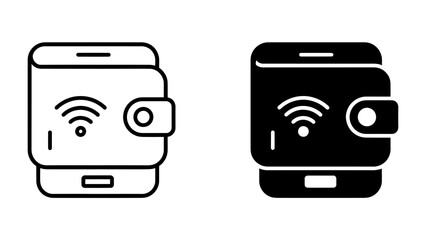 Mobile Payment Icon: Two distinct icons depicting a mobile phone seamlessly integrated with a wallet, signifying secure and convenient digital transactions via wireless technology. © AJM