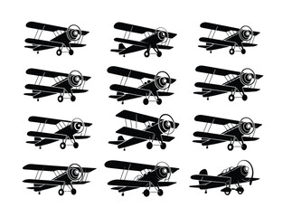 ヴィンテージ複葉機シルエットベクターイラスト © Monoyar