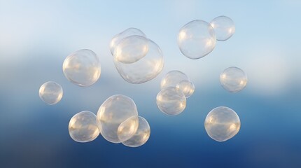Fototapeta premium A Group of Transparent Soap Bubbles Floating in Air
