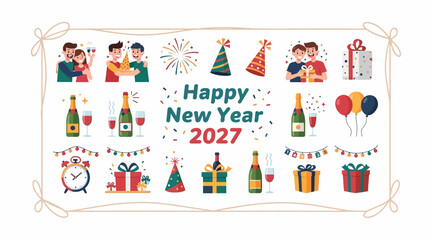 Fototapeta premium Happy New Year 2027 celebration icons