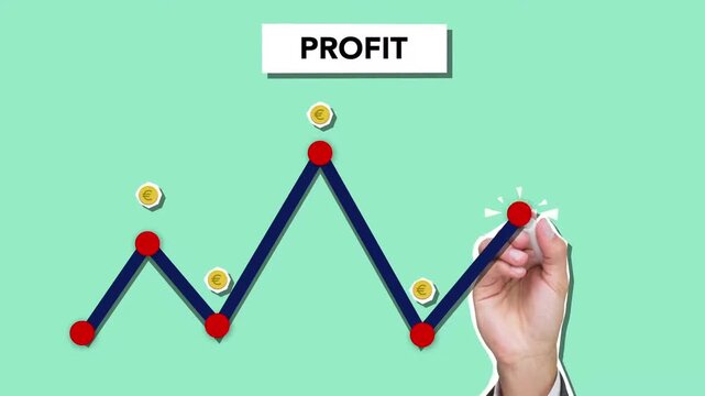 Hand Drawn Profit Growth Graph Animation with Business Finance Chart and Coin Icons