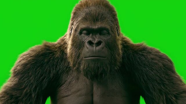 Exhausted Gorilla Reacting with Pure Relief and Heavy Exhale, Meeting Adjourned Concept, Green Screen Chroma Key.