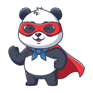 Superhero panda bear in red cape and mask