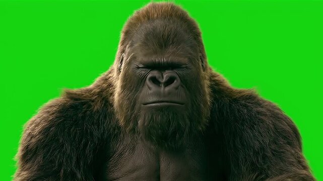 Sleeping Gorilla Jolting Awake, Reacting to Morning Alarm with Extreme Grogginess and Displeasure, Green Screen Chroma Key.