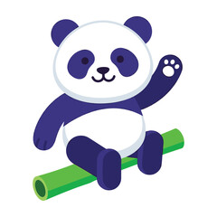 Cute purple panda sitting on green bamboo stick © MDABUBAKKAR
